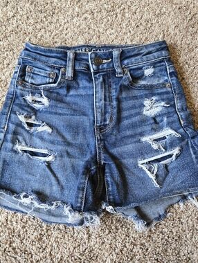 American Eagle Hi-Rise Shortie Jean Shorts Tag 000 Denim Blue Super Stretch
